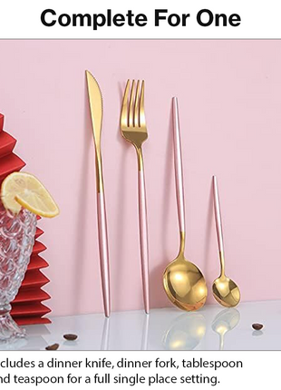 4-Piece Two-Tone Gold & Rose Stainless Steel Cutlery Set – Knife, Fork, Tablespoon & Teaspoon Gift Set