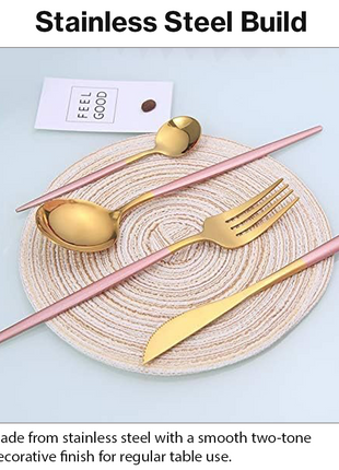 4-Piece Two-Tone Gold & Rose Stainless Steel Cutlery Set – Knife, Fork, Tablespoon & Teaspoon Gift Set
