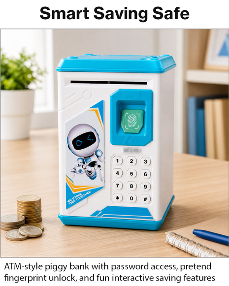 Kids ATM Fingerprint Piggy Bank Safe with Balance Memory Alarm