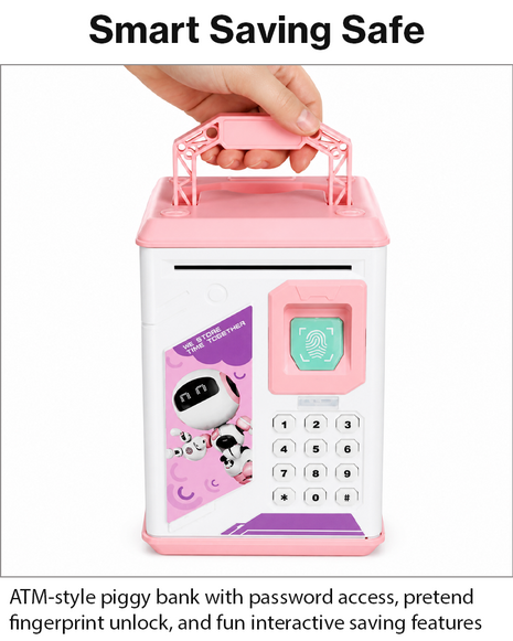 Kids ATM Fingerprint Piggy Bank Safe with Balance Memory Alarm