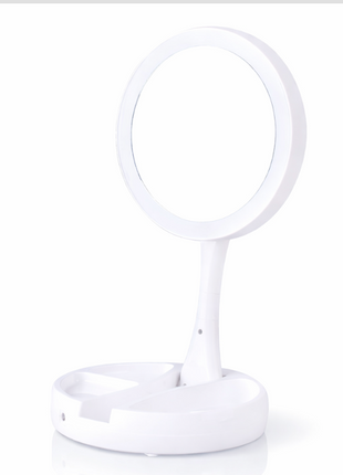 LED Foldable Double-Sided Makeup Mirror with 1X & 10X Magnification, 135° Rotating Desktop Vanity Mirror, Battery Powered, Travel Folding Design