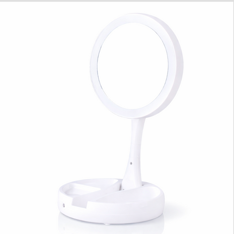 LED Foldable Double-Sided Makeup Mirror with 1X & 10X Magnification, 135° Rotating Desktop Vanity Mirror, Battery Powered, Travel Folding Design