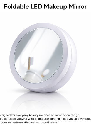 LED Foldable Double-Sided Makeup Mirror with 1X & 10X Magnification, 135° Rotating Desktop Vanity Mirror, Battery Powered, Travel Folding Design