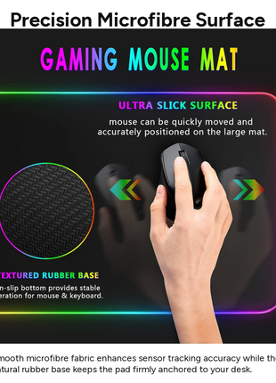 RGB Gaming Mouse Pad XL Microfibre Surface Rubber Base, 14 Mode Spectrum Backlighting, USB Powered with 1.8 m Detachable Cable
