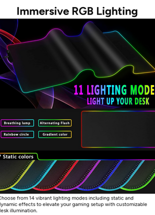 RGB Gaming Mouse Pad XL Microfibre Surface Rubber Base, 14 Mode Spectrum Backlighting, USB Powered with 1.8 m Detachable Cable