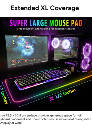RGB Gaming Mouse Pad XL Microfibre Surface Rubber Base, 14 Mode Spectrum Backlighting, USB Powered with 1.8 m Detachable Cable