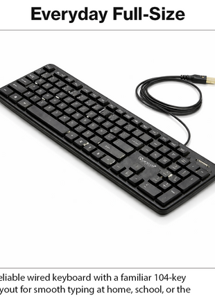 104-Key Wired Keyboard Quiet Soft Keys Full-Size