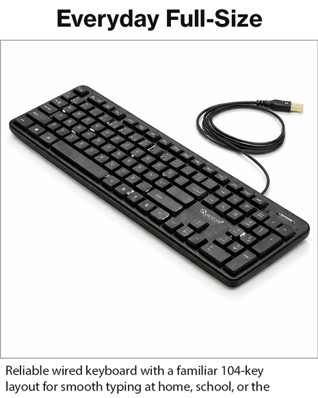 104-Key Wired Keyboard Quiet Soft Keys Full-Size