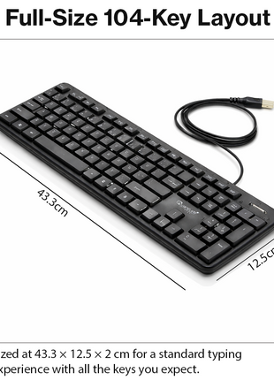 104-Key Wired Keyboard Quiet Soft Keys Full-Size