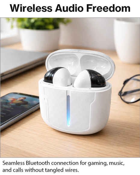 Sport Wireless Game Pro Earphones with Microphone, USB-C Charging Case, 15 m Range, 15 Hour Total Battery, Sculpted Ergonomic Earpieces