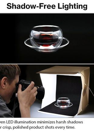 Foldable LED Light Box Studio Kit with USB Power, Dual Backgrounds, Shadow-Free Product Photography Tent