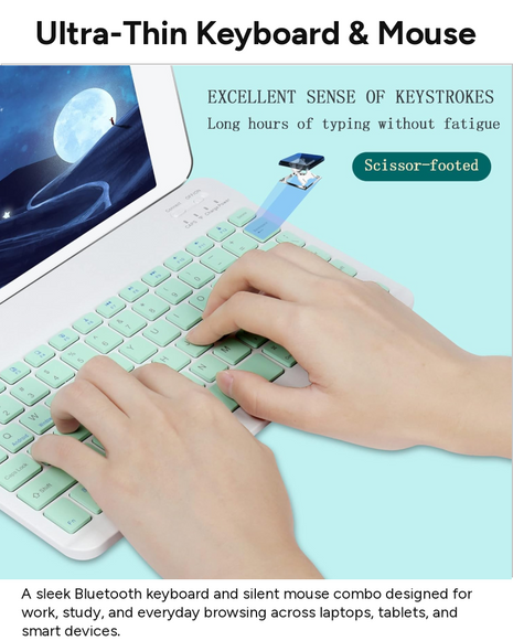 Rechargeable Ultra-Thin Wireless Keyboard and Mouse Set, Silent Mouse with 800/1200/1600 DPI, USB-C Charging Keyboard for Laptop Tablet Phone