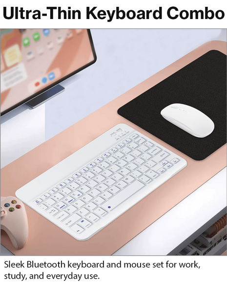 Rechargeable Ultra-Thin Wireless Keyboard and Mouse Set,  USB-C Charging Keyboard for Laptop Tablet Phone