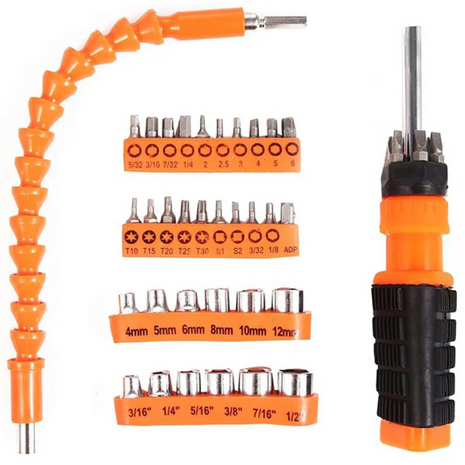 43-Piece Flexible Screwdriver & Socket Bit Set with Extension – DIY Repair Kit