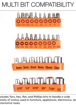 43-Piece Flexible Screwdriver & Socket Bit Set with Extension – DIY Repair Kit