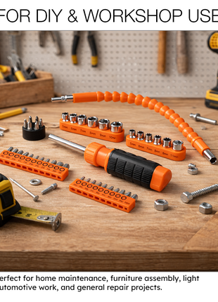 43-Piece Flexible Screwdriver & Socket Bit Set with Extension – DIY Repair Kit