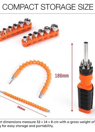 43-Piece Flexible Screwdriver & Socket Bit Set with Extension – DIY Repair Kit