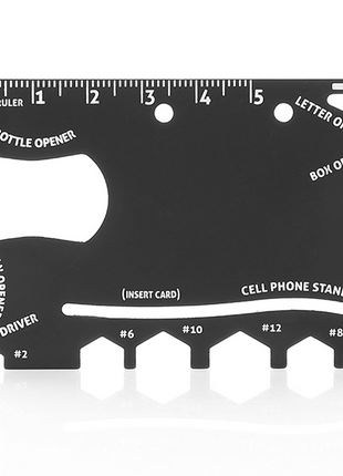 12-in-1 Stainless Steel Wallet Multi-Tool Card with PVC Sleeve – Bottle Opener, Screwdrivers, Hex Wrenches, Phone Stand, Ruler