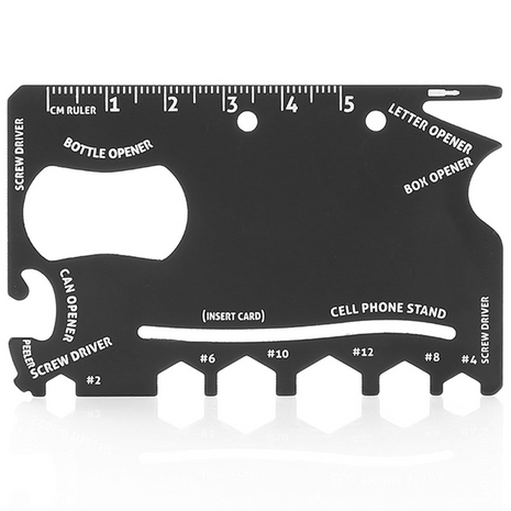 12-in-1 Stainless Steel Wallet Multi-Tool Card with PVC Sleeve – Bottle Opener, Screwdrivers, Hex Wrenches, Phone Stand, Ruler