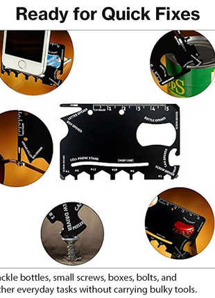 12-in-1 Stainless Steel Wallet Multi-Tool Card with PVC Sleeve – Bottle Opener, Screwdrivers, Hex Wrenches, Phone Stand, Ruler
