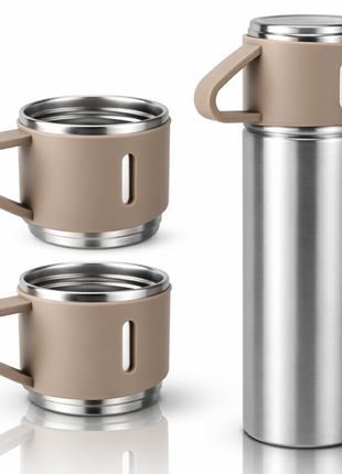 500ml Stainless Steel Vacuum Flask Set with 3 Cups Insulated