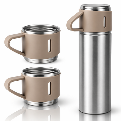 500ml Stainless Steel Vacuum Flask Set with 3 Cups Insulated