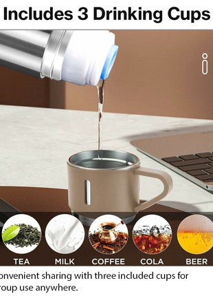 500ml Stainless Steel Vacuum Flask Set with 3 Cups Insulated