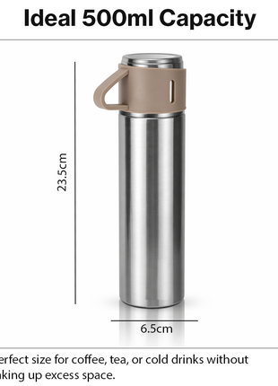 500ml Stainless Steel Vacuum Flask Set with 3 Cups Insulated