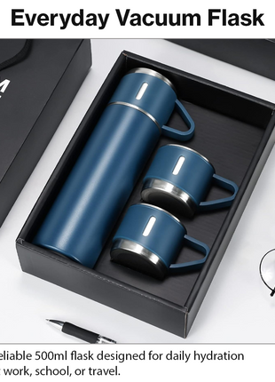 500ml Stainless Steel Vacuum Flask Set with 3 Cups Insulated