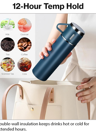 500ml Stainless Steel Vacuum Flask Set with 3 Cups Insulated