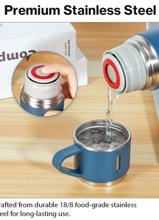 500ml Stainless Steel Vacuum Flask Set with 3 Cups Insulated