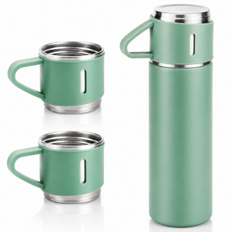 500ml Stainless Steel Vacuum Flask Set with 3 Cups Insulated