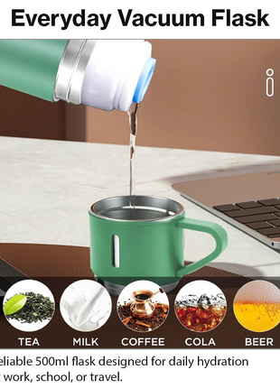 500ml Stainless Steel Vacuum Flask Set with 3 Cups Insulated