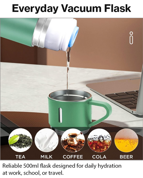 500ml Stainless Steel Vacuum Flask Set with 3 Cups Insulated