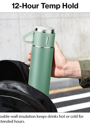 500ml Stainless Steel Vacuum Flask Set with 3 Cups Insulated