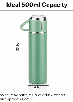 500ml Stainless Steel Vacuum Flask Set with 3 Cups Insulated