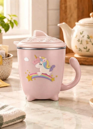 250ml Double Wall Insulated Toddler Cup with Snap-On Lid, Spill-Resistant Silicone Seal, ABS Plastic Cartoon Design, Warm & Cold Drinks Pink