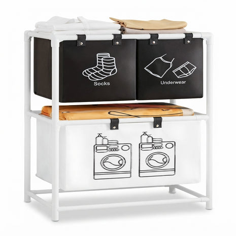 4-Compartment Laundry Sorter 20L Fabric – Vertical Space-Saving Hamper with Foldable Bins &amp; Moisture-Resistant Frame – White