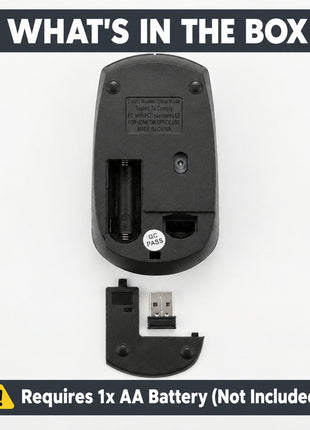 UNISYNC Wireless Optical Mouse 1600 DPI – 2.4GHz RF USB-A Receiver – 3 Button – Compact – Black