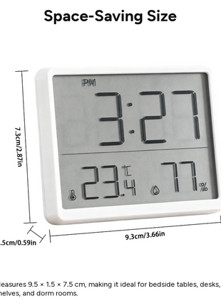 Digital Alarm Clock with Temperature & Humidity Display, 12/24 Hour Format, LCD Screen, CR2032 Battery Powered Desk Clock 9.5 cm