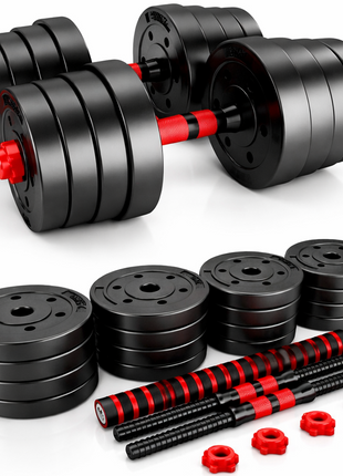 Adjustable Dumbbell & Barbell Set 40kg Plates Spinlock Home Gym 3-in-1 Training Kit Bar Connector Non-Slip Grip
