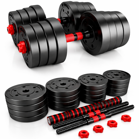 Adjustable Dumbbell & Barbell Set 30kg Plates Spinlock Home Gym 3-in-1 Training Kit Bar Connector Non-Slip Grip