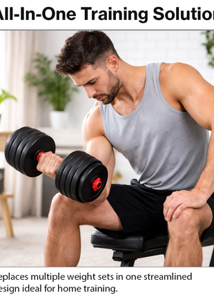 Adjustable Dumbbell & Barbell Set 40kg Plates Spinlock Home Gym 3-in-1 Training Kit Bar Connector Non-Slip Grip