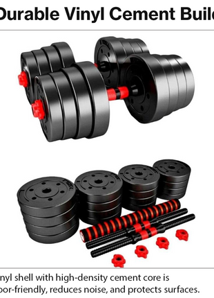 Adjustable Dumbbell & Barbell Set 40kg Plates Spinlock Home Gym 3-in-1 Training Kit Bar Connector Non-Slip Grip