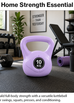 Vinyl Coated Cement Filled Kettlebell Weight 2kg to 16kg Home Gym Strength Training - 10kg