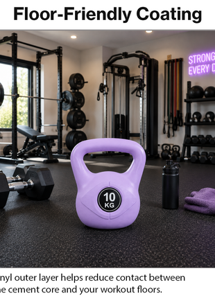 Vinyl Coated Cement Filled Kettlebell Weight 2kg to 16kg Home Gym Strength Training - 10kg