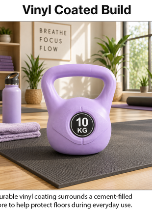 Vinyl Coated Cement Filled Kettlebell Weight 2kg to 16kg Home Gym Strength Training - 10kg