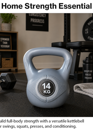 Vinyl Coated Cement Filled Kettlebell Weight 2kg to 16kg Home Gym Strength Training - 14kg