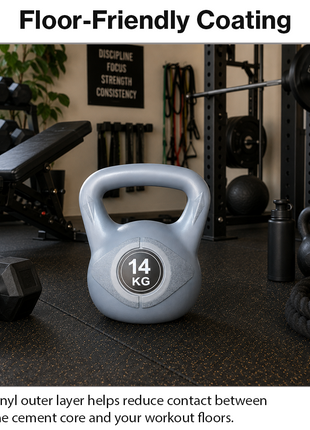 Vinyl Coated Cement Filled Kettlebell Weight 2kg to 16kg Home Gym Strength Training - 14kg