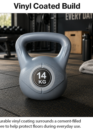 Vinyl Coated Cement Filled Kettlebell Weight 2kg to 16kg Home Gym Strength Training - 14kg